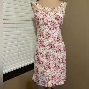 LOFT Pink Floral Dress with Cream Accents
